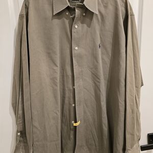 Ralph Lauren Men's Olive Button Down Shirt 100 % Cotton XL Lived In Comfort